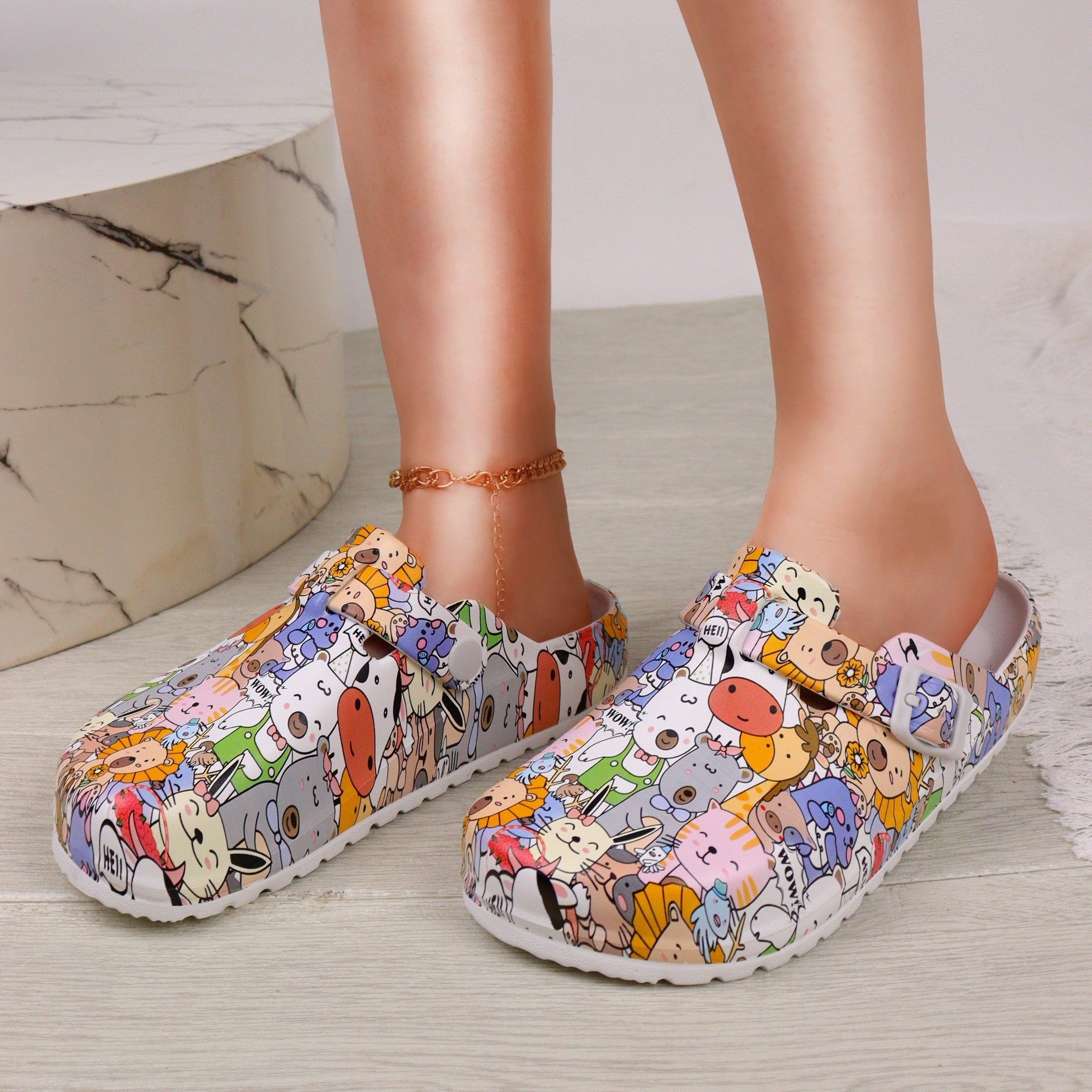 Women's Vibrant Summer EVA Clogs with Cartoon Design - Lightweight, Comfortable Slip-On Platform Shoes for Garden & Beach Wear, Perfect for All Seasons